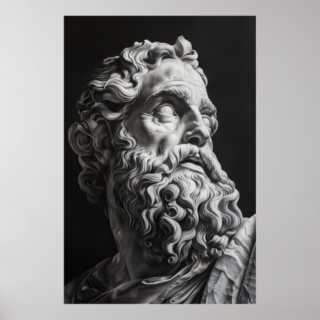 Zeus Sculpture Porträtt Poster - Bra Heavens in t (Framsidan)