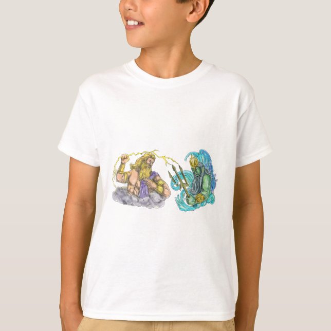 ZeusThunderbolt Vs Poseidon treuddtatuering Tee Shirt (Framsida)