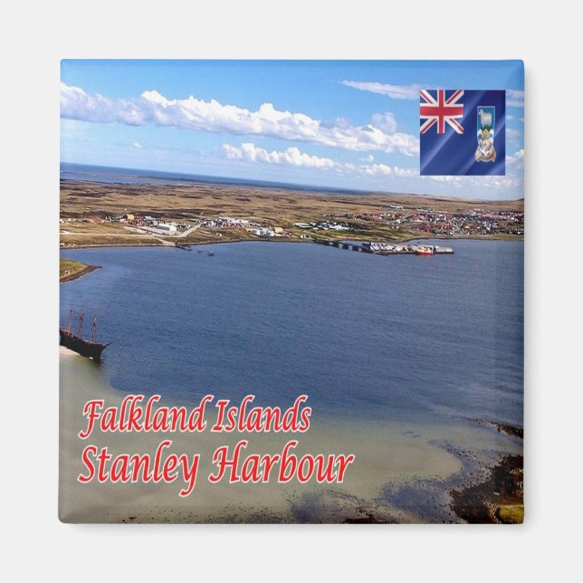 zFK007 STANLEY Harbour, Falklandsöarna, Fridge Magnet (Framsidan)