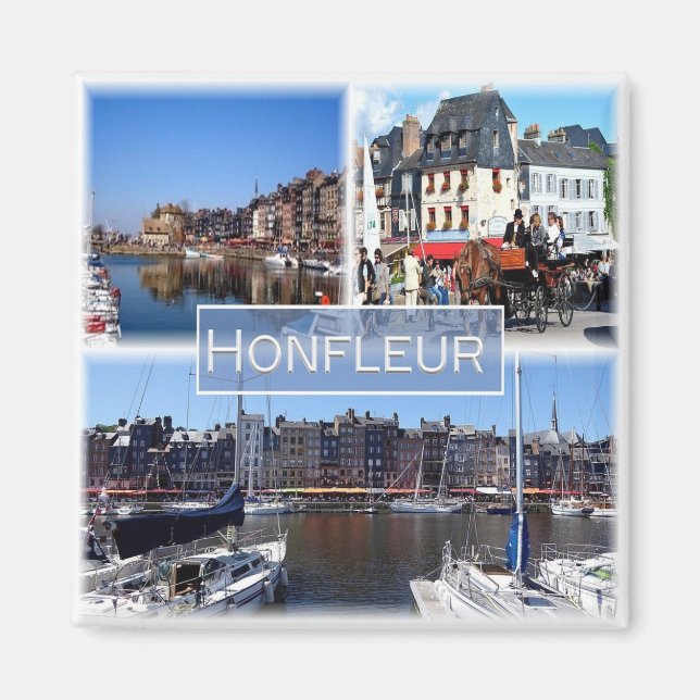 zFR028 HONFLEUR-hamn, Normandie, Fridge Magnet (Framsidan)