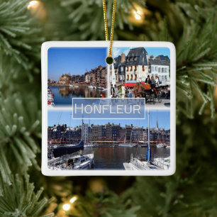 zFR028 HONFLEUR-hamnen, Normandie Julgransprydnad Keramik