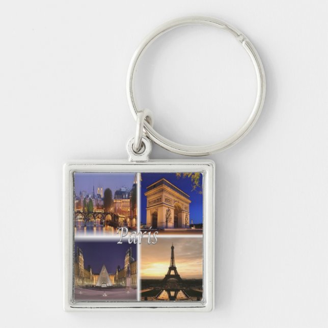 zFR030 PARIS, Frankrike, Europa Fyrkantig Silverfärgad Nyckelring (Framsidan)