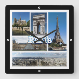 zFR032 TOUR EIFFEL och PARIS, Frankrike, Europa, Fyrkantig Klocka