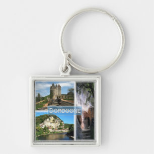 zFR033 DORDOGNE, Frankrike, Fyrkantig Silverfärgad Nyckelring