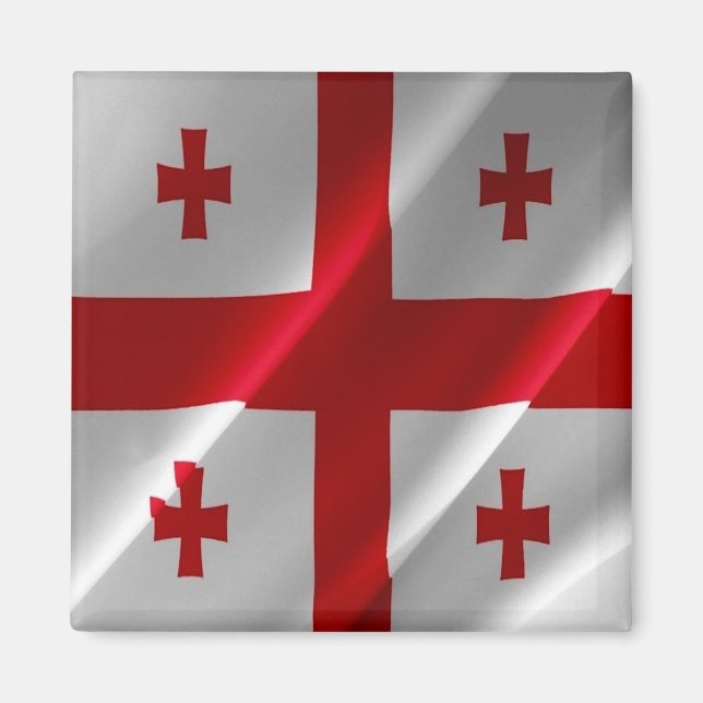 zGE002 Georgisk vågande FLAGGA Georgien, Kylskåp Magnet (Framsidan)