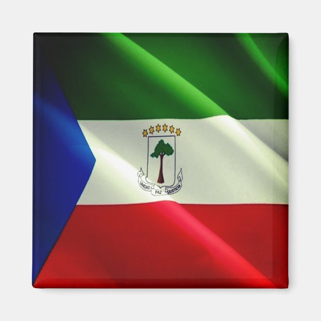 zGQ002 EQUATORIAL GUINEA, Wave Flagga, Fridge Magnet (Framsidan)