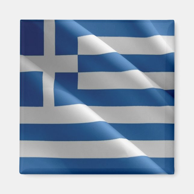 zGR002 Greece Wave Flagga, Fridge Magnet (Framsidan)