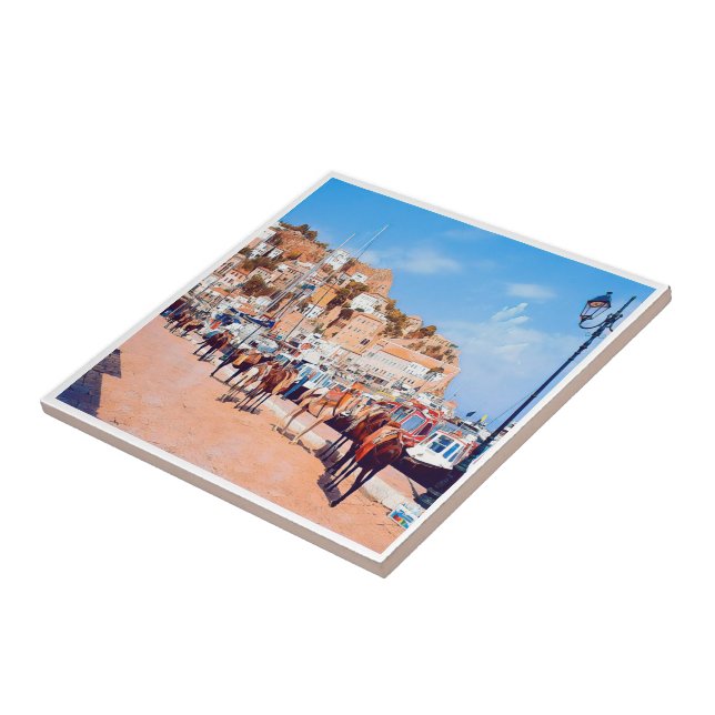 zGR004 HYDRA - mulor i hamnen - Grekland - Kakelplatta (Sidan)