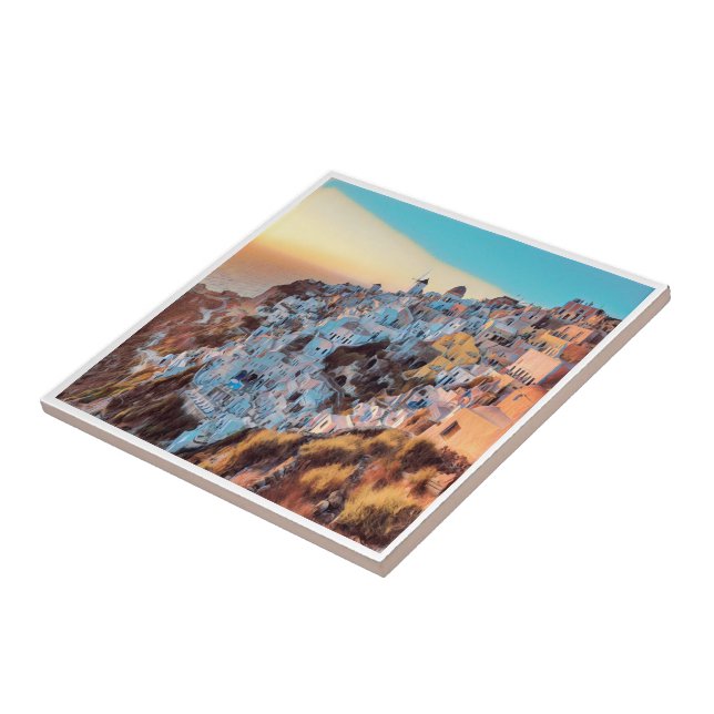 zGR007 OIA, sunset, Grekland Kakelplatta (Sidan)