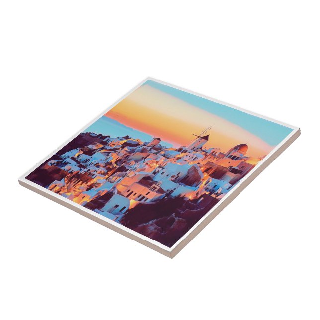 zGR011 SANTORINI, Grekland Kakelplatta (Sidan)