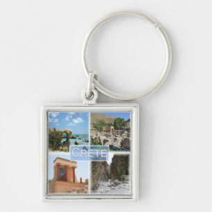 zGR021 potpourri of CRETE, Grekland, Europa. Fyrkantig Silverfärgad Nyckelring