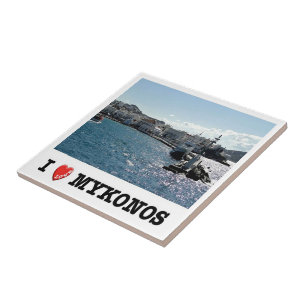 zGR048 MYKONOS, gammal hamn, Grekland Kakelplatta