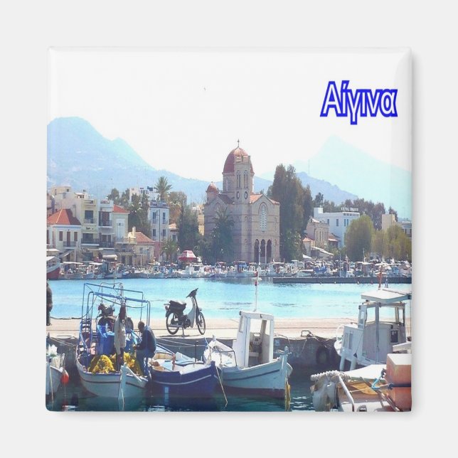 zGR068 AEGINA-hamn, Grekland, Fridge Magnet (Framsidan)