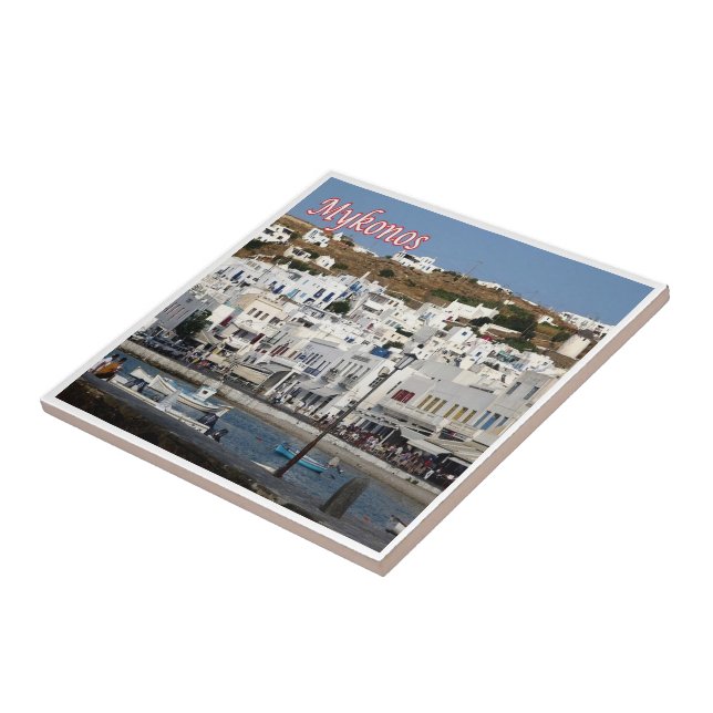 zGR104 MYKONOS Panorama City, Grekland, Fridge Kakelplatta (Sidan)