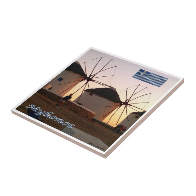 zGR110 MYKONOS, Windmills, Grekland Kakelplatta (Sidan)