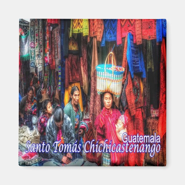 zGT006 CHICHICASTENANGO, Guatemala, Market, Fridge Magnet (Framsidan)