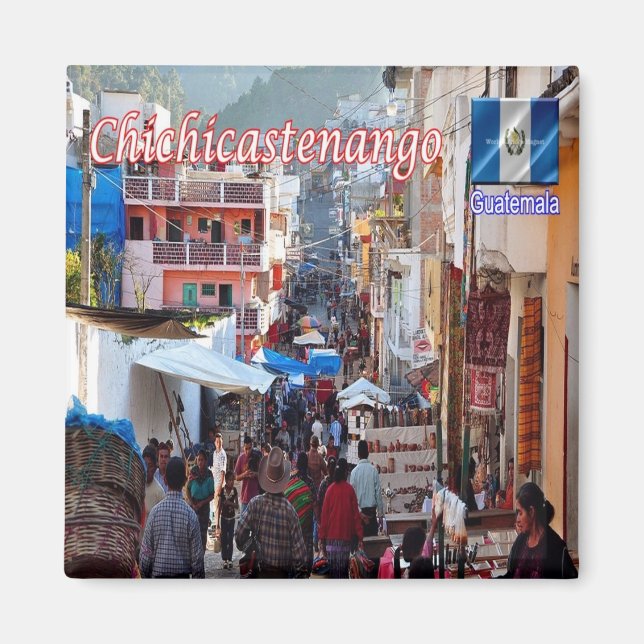 zGT008 CHICHICASTENANGO, Guatemala, Market, Fridge Magnet (Framsidan)