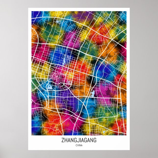 Zhangjiagang China City Karta Poster (Framsidan)
