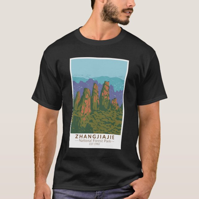 Zhangjiajie National Forest China Travel Art Retro T Shirt (Framsida)