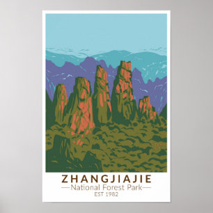 Zhangjiajie National Forest Kina Resa Konst Retro Poster