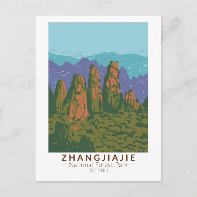 Zhangjiajie National Forest Kina Resa Konst Retro Vykort (Framsida)
