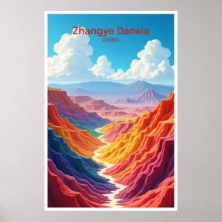 Zhangye Danxia Kina Resemålning Affisch