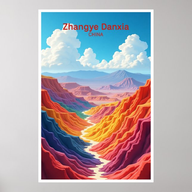 Zhangye Danxia Kina Resemålning Affisch (Framsidan)