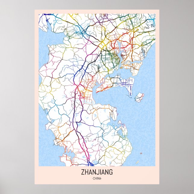Zhanjiang China City Karta Poster (Framsidan)
