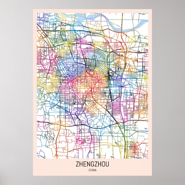 Zhengzhou China City Karta Poster (Framsidan)