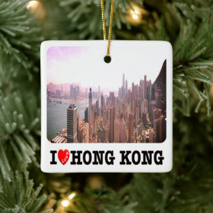 zHK015 I Kärlek HONGKONG, Asien, Julgransprydnad Keramik