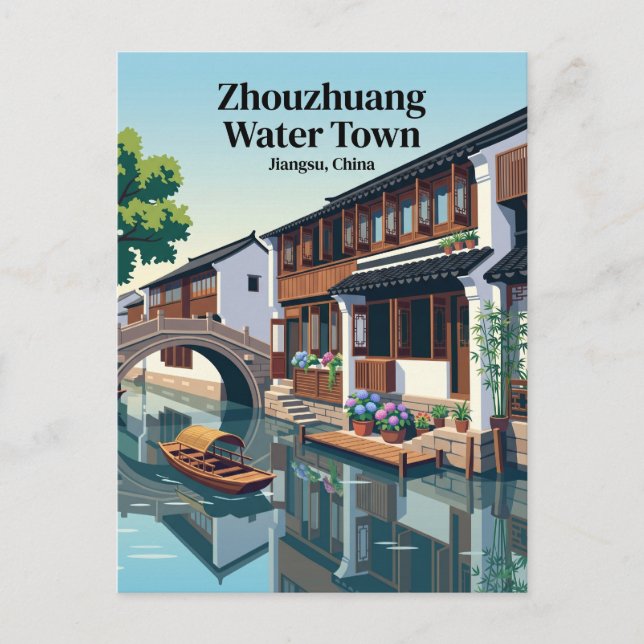 Zhouzhuang vattenstad Kina Vykort (Framsida)