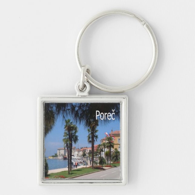 zHR009 POREC, Kroatien Fyrkantig Silverfärgad Nyckelring (Framsidan)