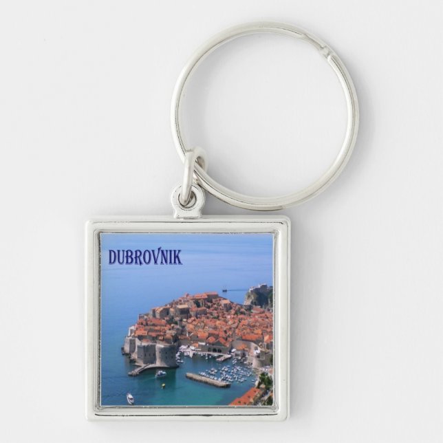 zHR017 DUBROVNIK, Kroatien Fyrkantig Silverfärgad Nyckelring (Framsidan)
