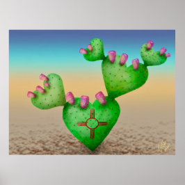 Zia Sol Heart Nopales Desert Scene New mexico Poster