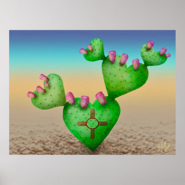 Zia Sol Heart Nopales Desert Scene New mexico Poster (Framsidan)