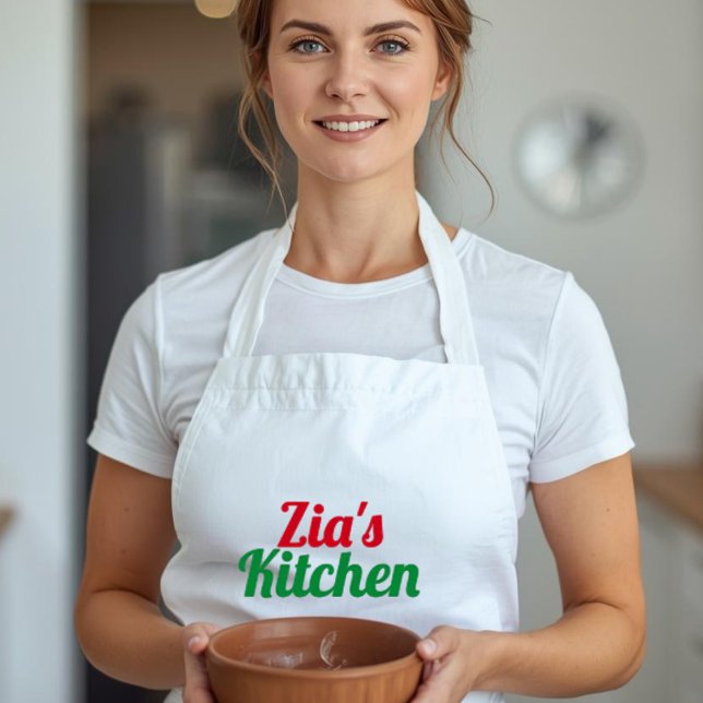 Zias förkläde (Zia's Kitchen custom white apron for Italian Aunt or Nonna)