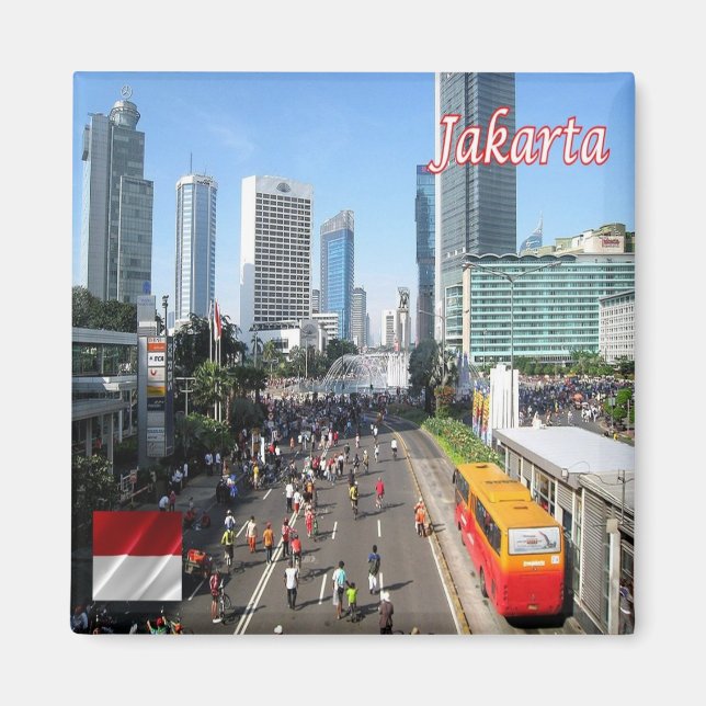 zID014 JAKARTA bilfria dagen, Indonesien, Fridge Magnet (Framsidan)