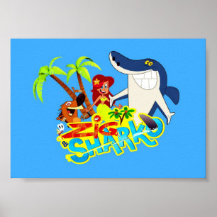 Zig och sharko tecknad exotisk party poster