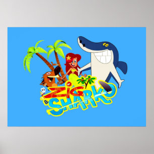 Zig och sharko tecknad exotisk party poster