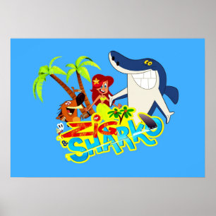 Zig och sharko tecknad exotisk party poster