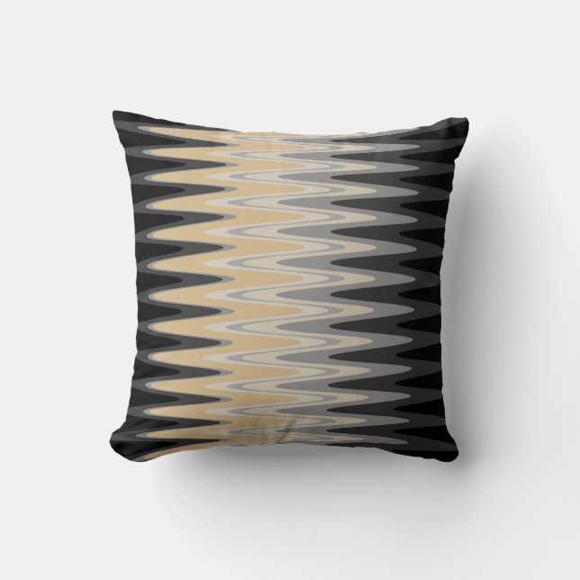 Zig Zag Black Gult Grått Mönster Kudde (Framsida)
