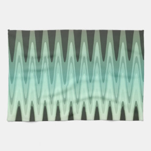 Zig Zag Black Teal Grått Mönster Kökshandduk