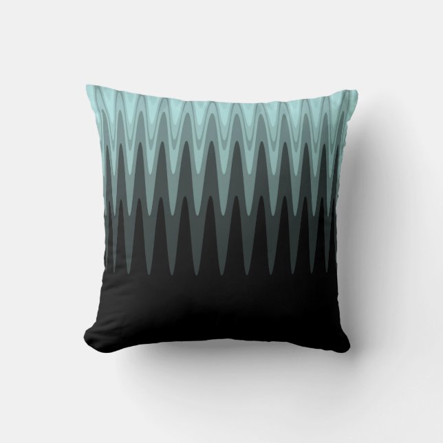 Zig Zag Black Teal Grått Mönster Kudde (Framsida)
