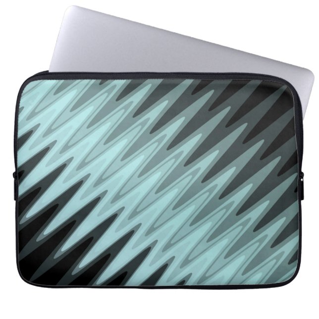 Zig Zag Black Teal Grått Mönster Laptop Sleeve (Framsidan)