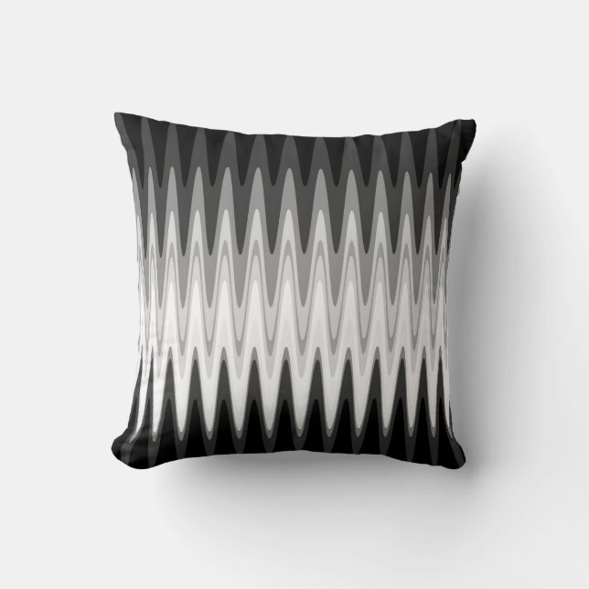 Zig Zag Black White Grått Mönster Kudde (Framsida)
