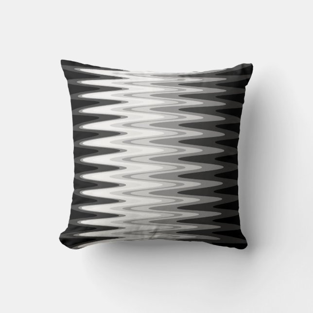 Zig Zag Black White Grått Mönster Kudde (Framsida)