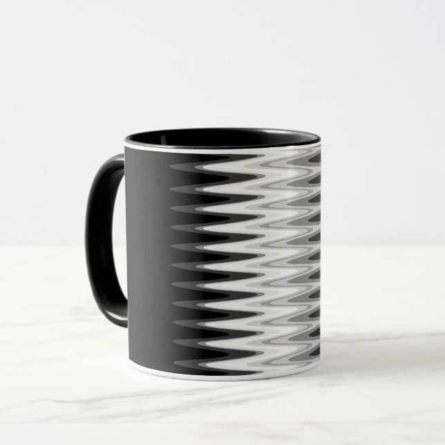 Zig Zag Black White Grått Mönster Mugg (Framsida vänster)