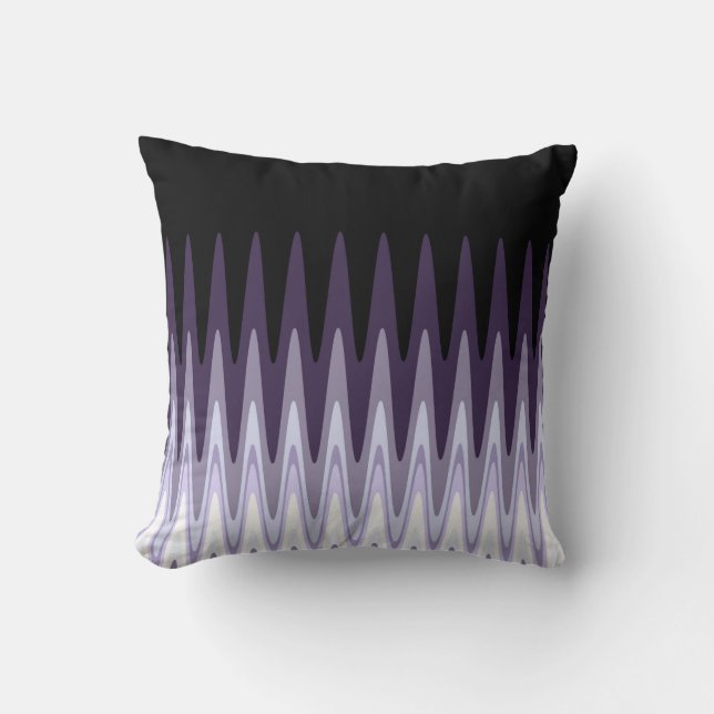 Zig Zag Black White Grått Mörk Lila Beige Mönster Kudde (Framsida)