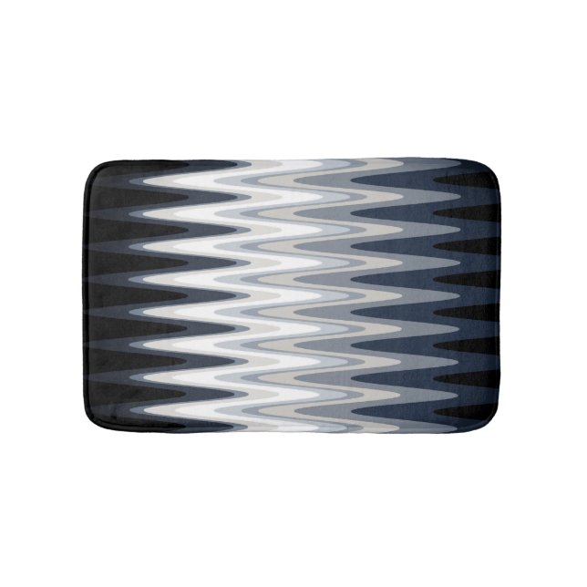 Zig Zag Black White Grått Navy Blue Beige Mönster Badrumsmatta (Framsidan)