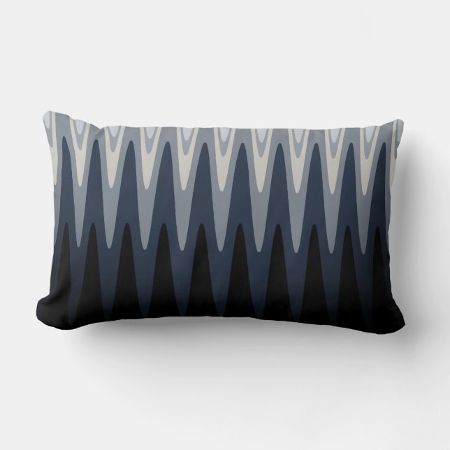 Zig Zag Black White Grått Navy Blue Beige Mönster Lumbarkudde (Framsida)